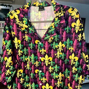 AOBUTE Multicolor Mardi Gras Carnival Short-Sleeve Button-Up SZ 2XL